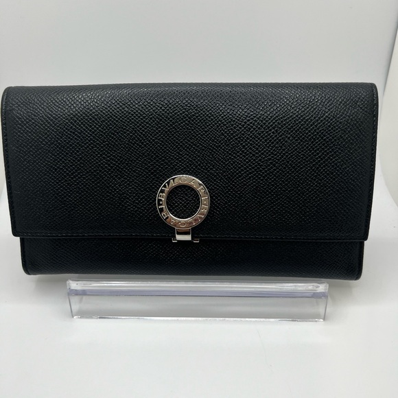 GUC Bulgari Black Pebbled Leather Wallet